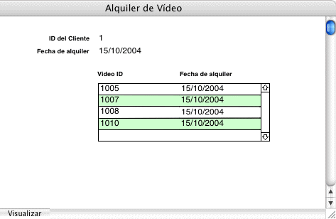 Portal que muestra los registros relacionados desde la tabla ElementosLíneaAlquiler en la presentación Clientes.