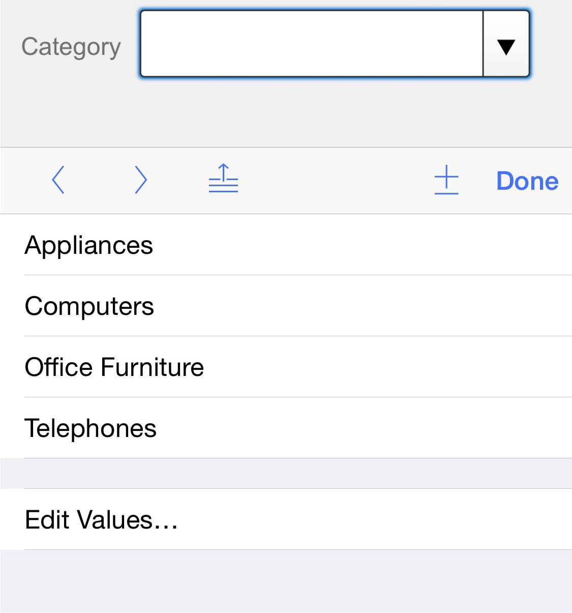 Menu for barcode scanning and insert options in FileMaker Go
